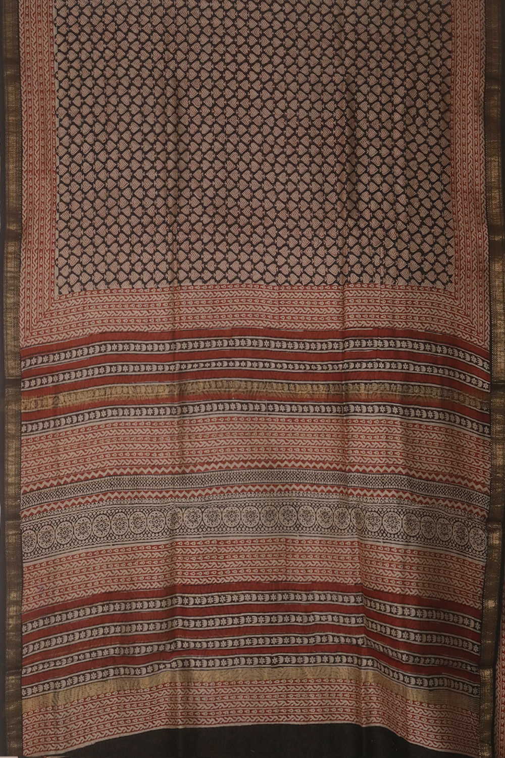 Black Block Printed Maheshwari Silk Cotton saree - Image 2