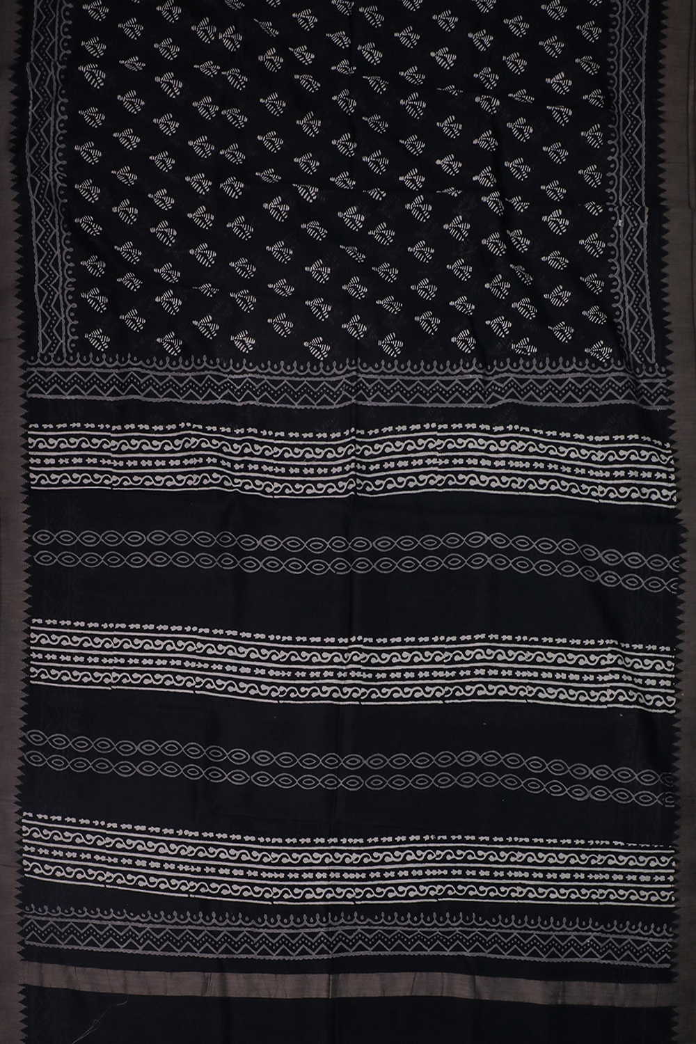 Black Block Printed Chanderi Silk Cotton saree - Image 2