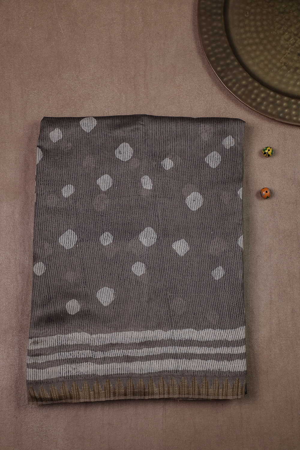 Graphite Grey Block Printed Chanderi Silk Cotton saree
