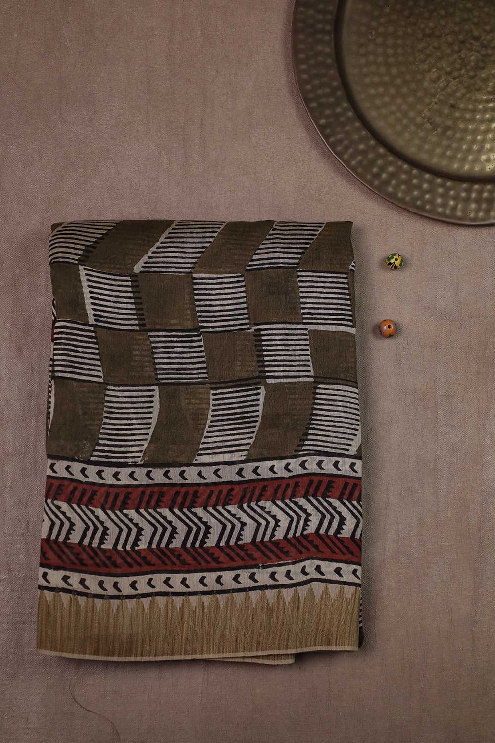Faded Green Block Printed Chanderi Silk Cotton saree
