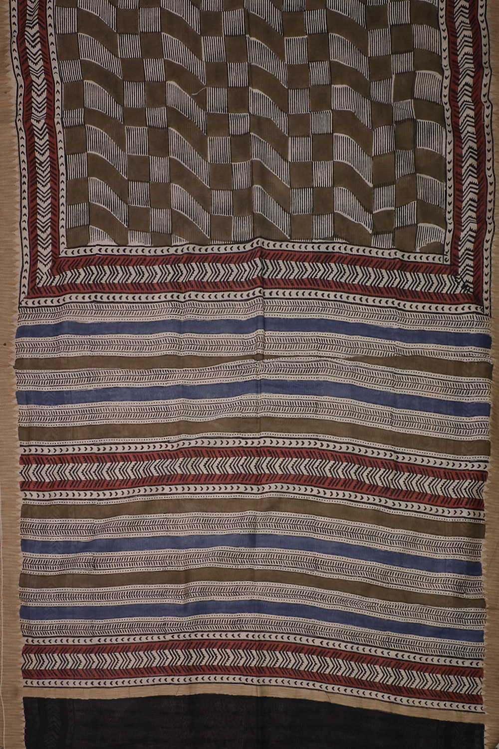 Faded Green Block Printed Chanderi Silk Cotton saree - Image 2