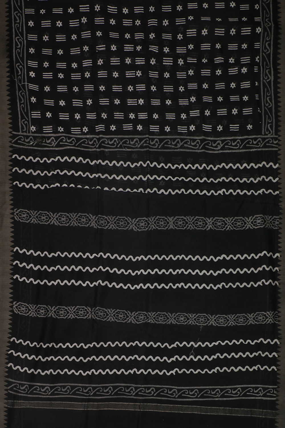 Pitch Black Block Printed Chanderi Silk Cotton saree - Image 2