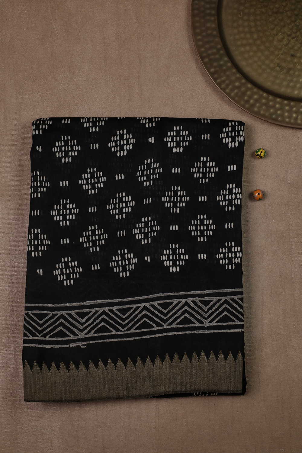 Motifs on Black Block Printed Chanderi Silk Cotton saree
