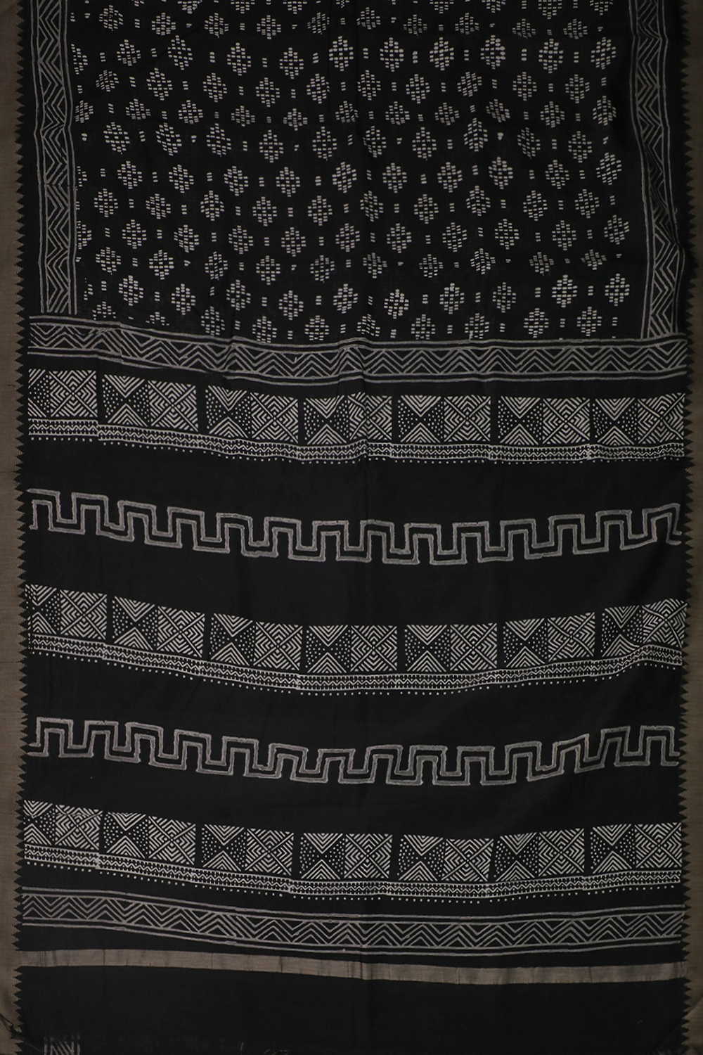 Motifs on Black Block Printed Chanderi Silk Cotton saree - Image 2