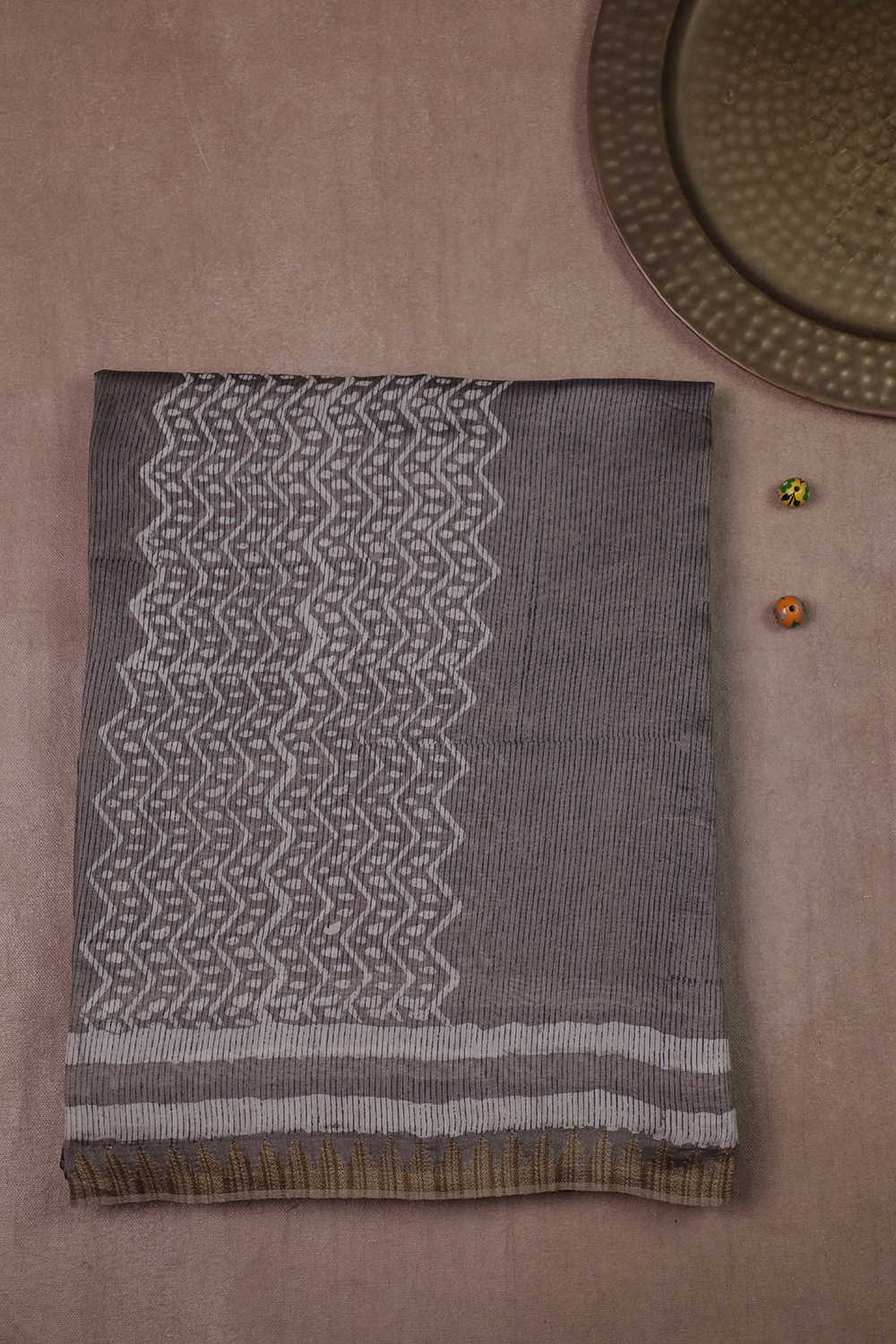 Zinc Grey Block Printed Chanderi Silk Cotton saree