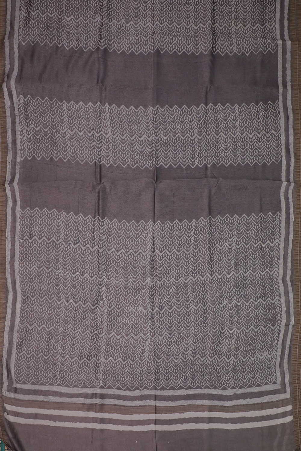 Zinc Grey Block Printed Chanderi Silk Cotton saree - Image 2
