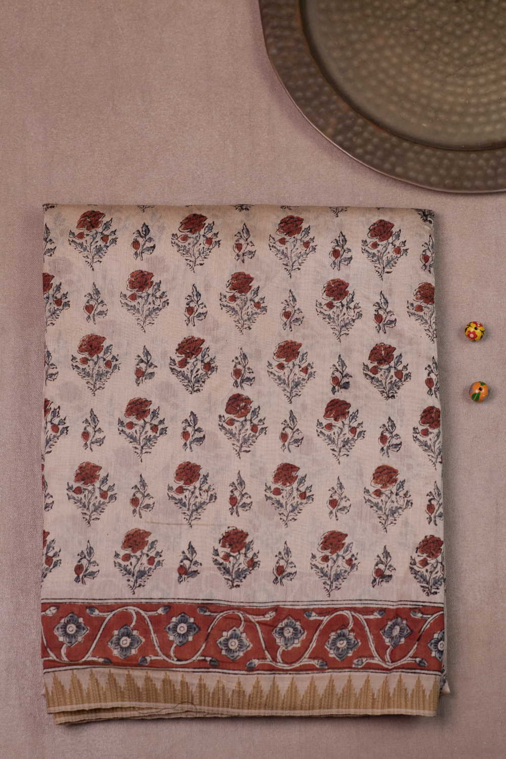 Floral Butta Block Printed Silk Cotton saree
