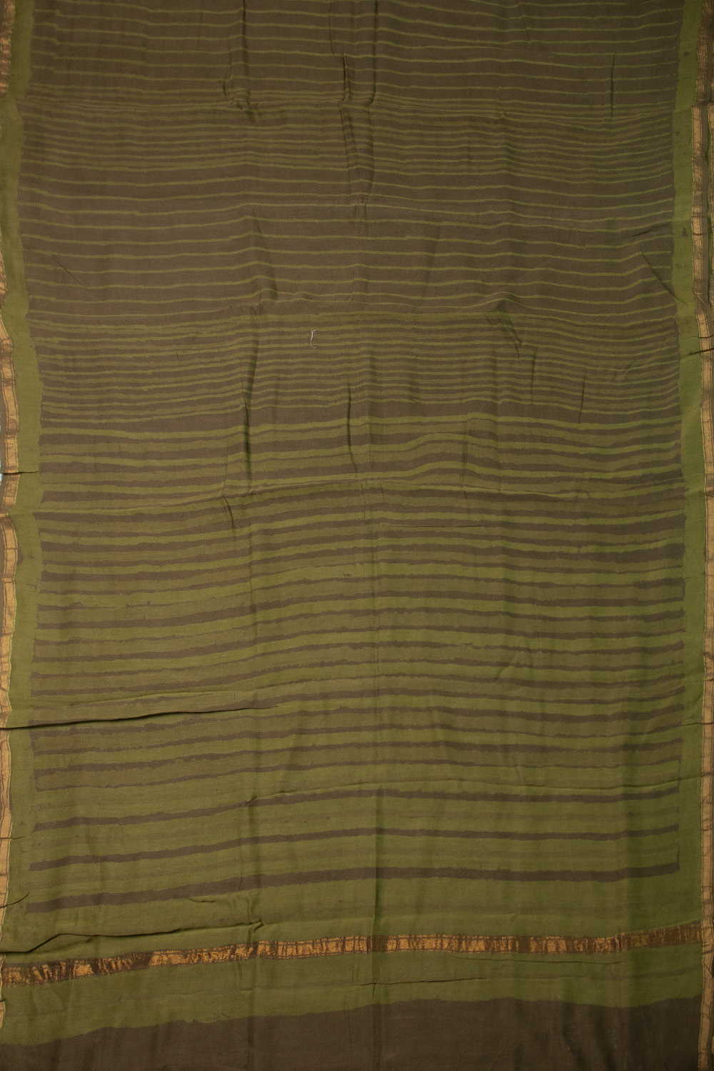 Olive Green Block Printed Silk Cotton saree - Image 2
