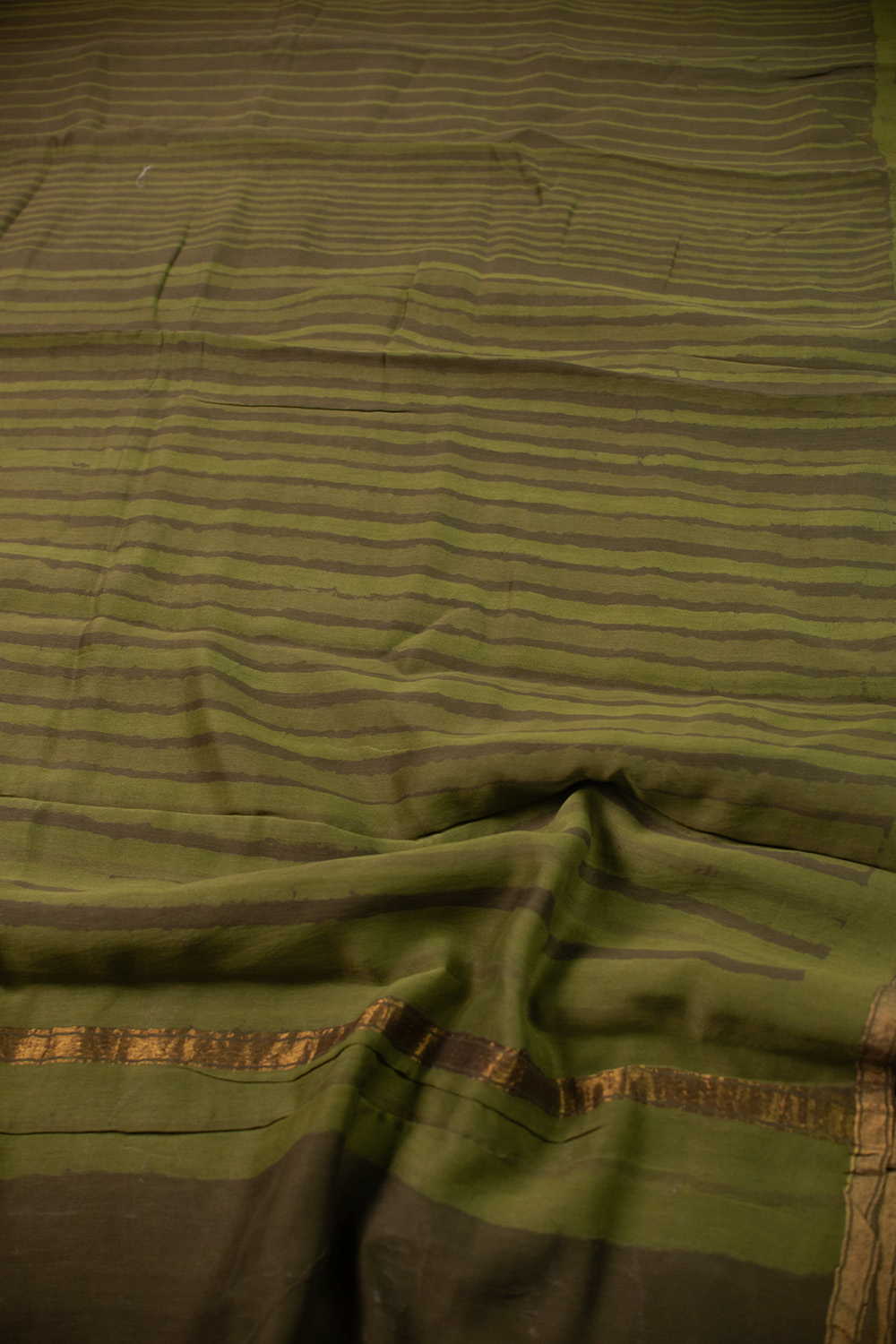 Olive Green Block Printed Silk Cotton saree - Image 3