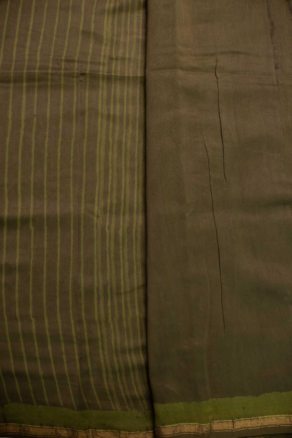 Olive Green Block Printed Silk Cotton saree - Image 4