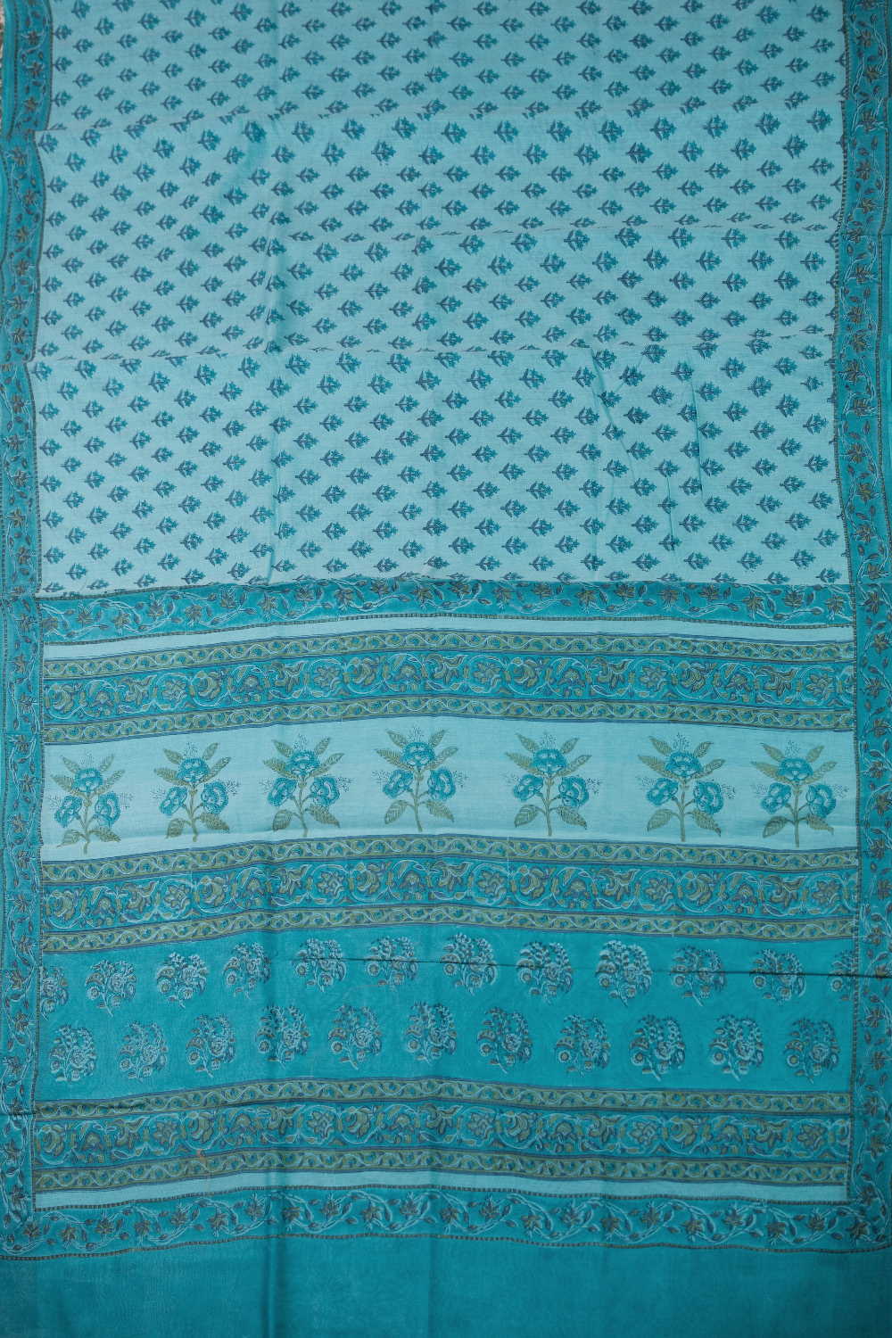 Light Blue Block Printed Silk Cotton saree - Image 2