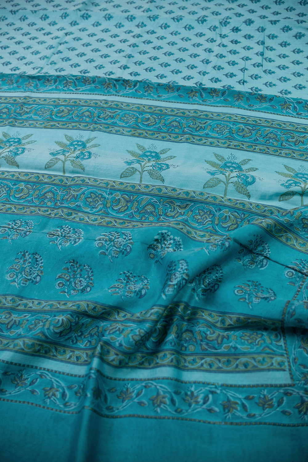 Light Blue Block Printed Silk Cotton saree - Image 3
