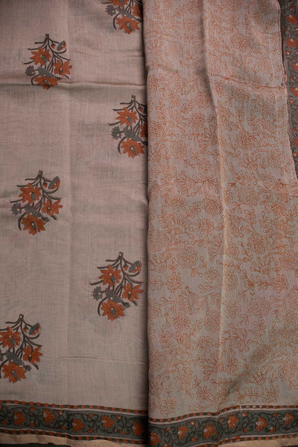 Flower Design Block Printed Silk Cotton saree - Image 4