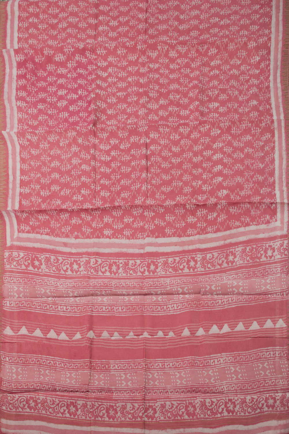 Taffy Pink Block Printed Silk Cotton saree - Image 2