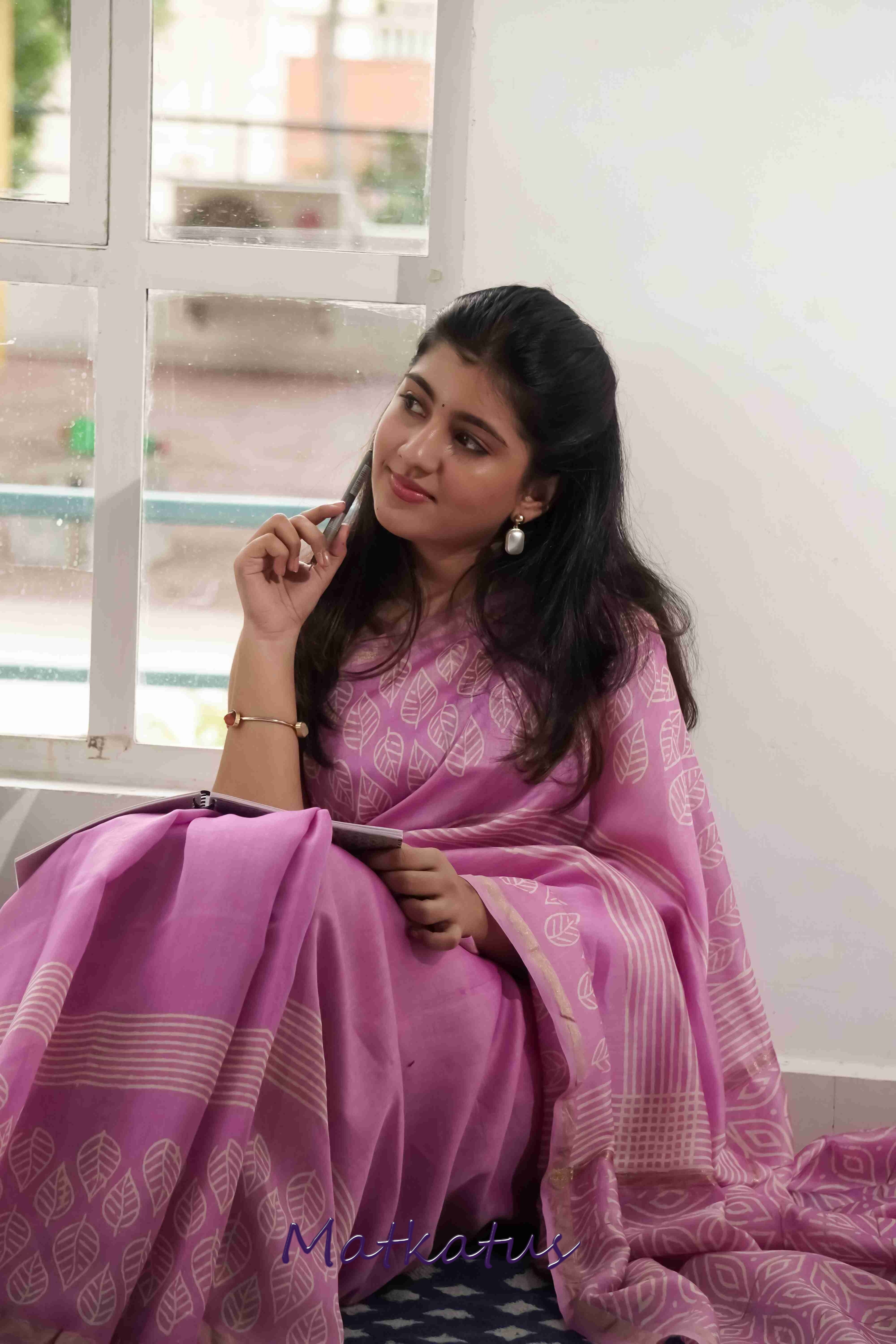 Pleasant Purple Block Printed Silk Cotton saree
