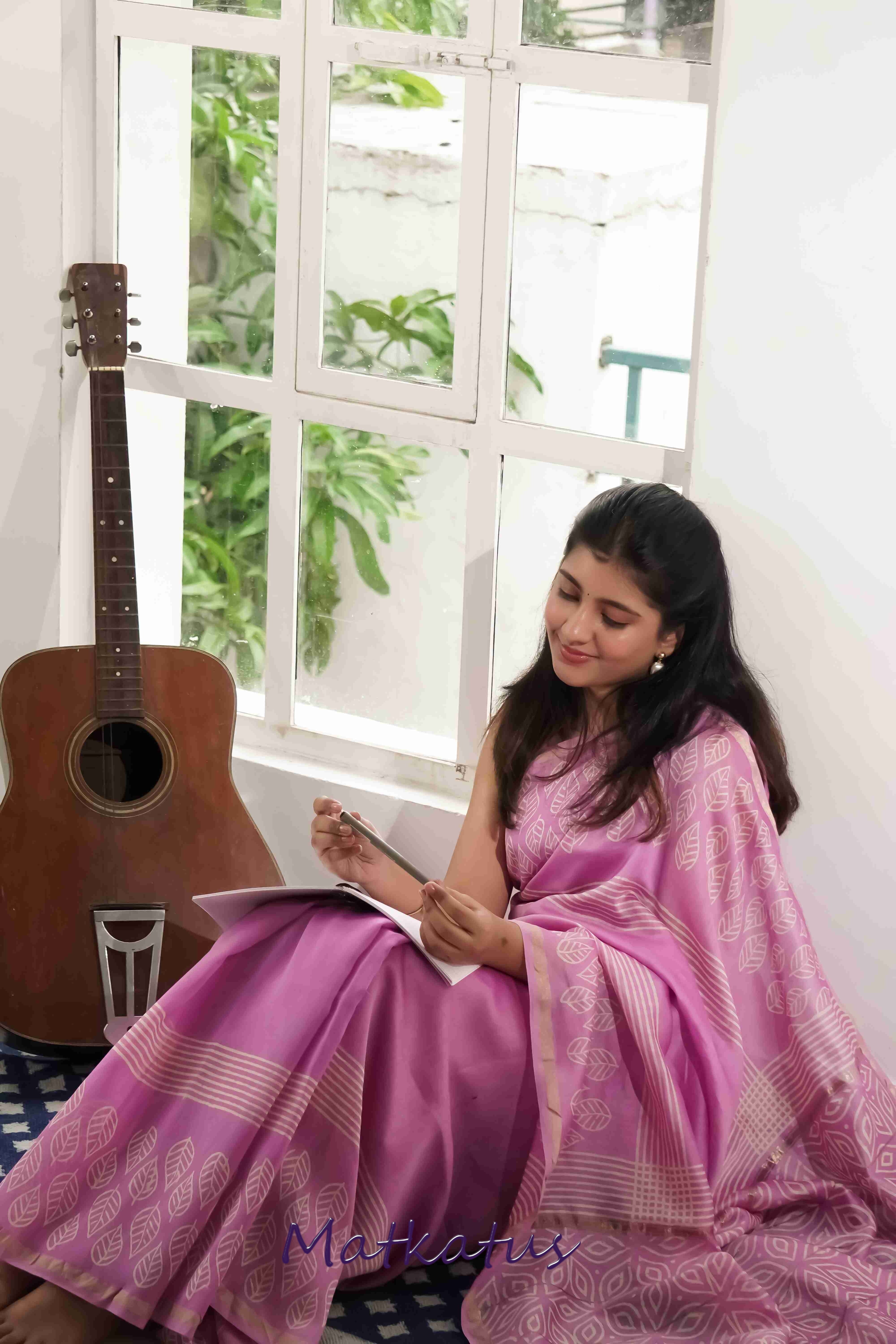Pleasant Purple Block Printed Silk Cotton saree - Image 3