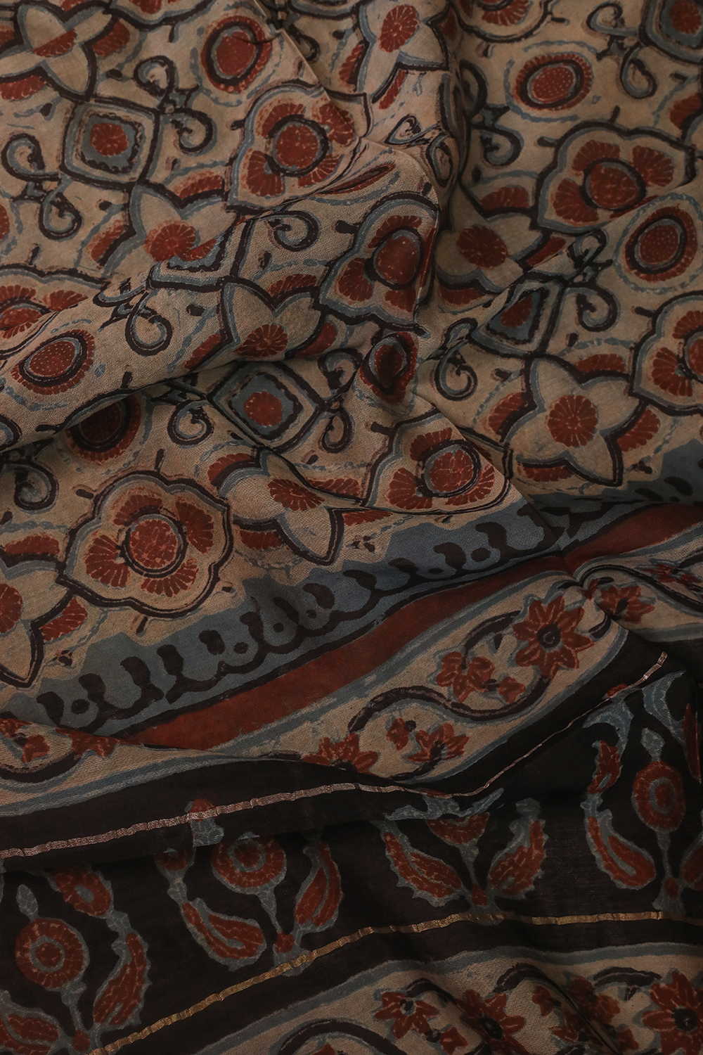 Patterend - Grey Block Printed Silk Cotton Stole - Image 3