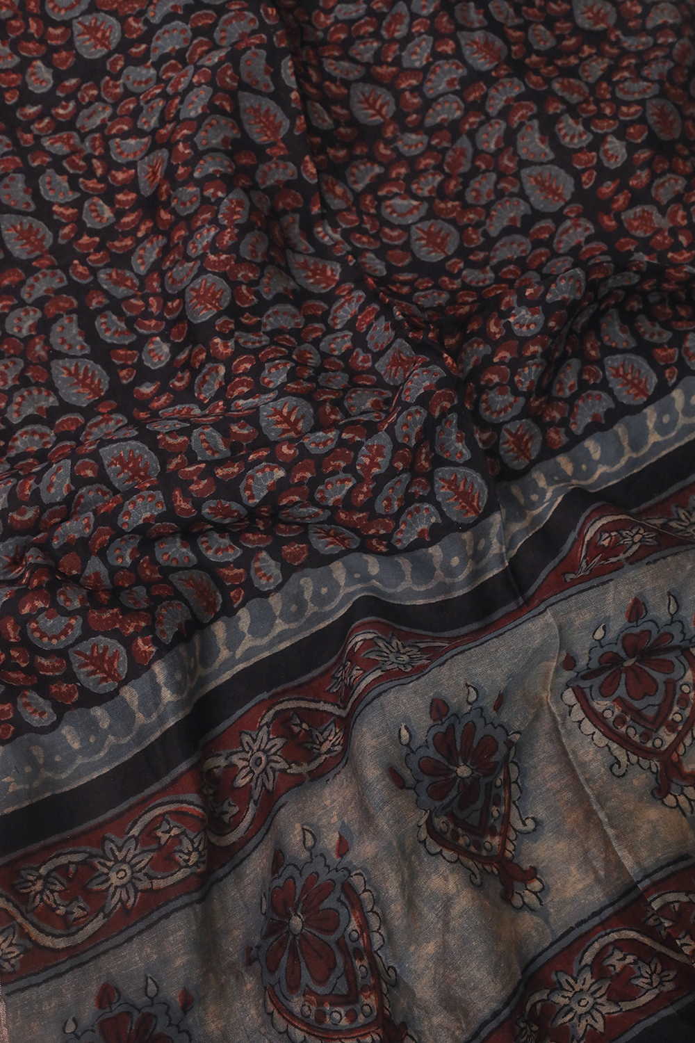 Leaf Foliage - Black Block Printed Silk Cotton Stole - Image 3
