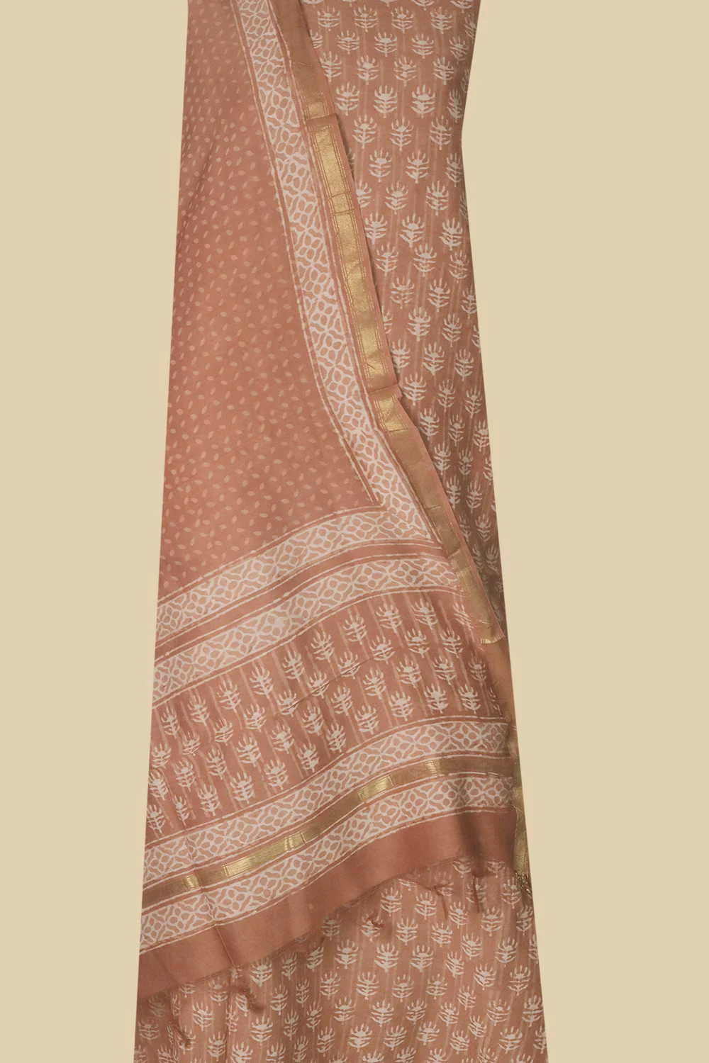 Dusty Orange - Block Printed Chanderi Top & Dupatta