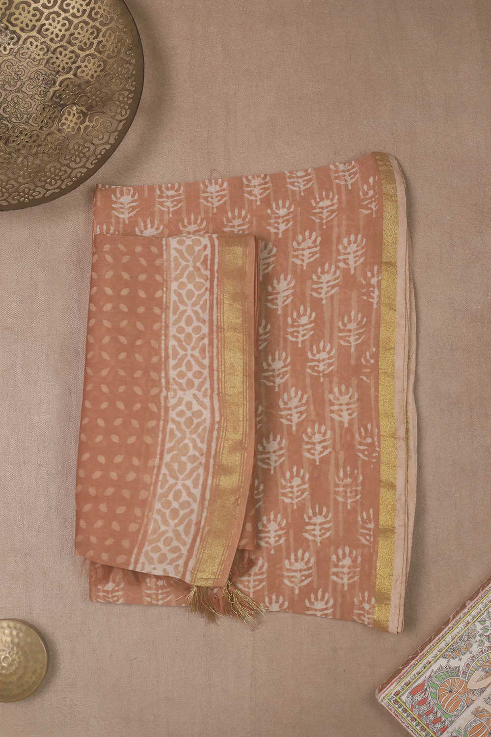 Dusty Orange - Block Printed Chanderi Top & Dupatta - Image 2