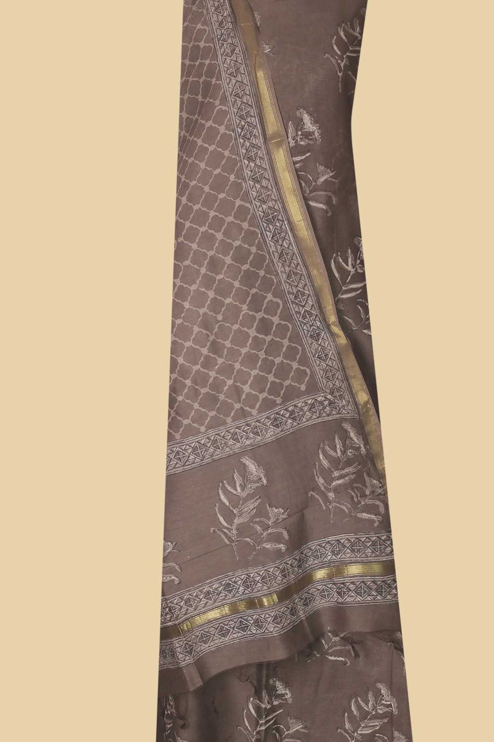 Big Buttas on Grey Block Printed Chanderi Top & Dupatta
