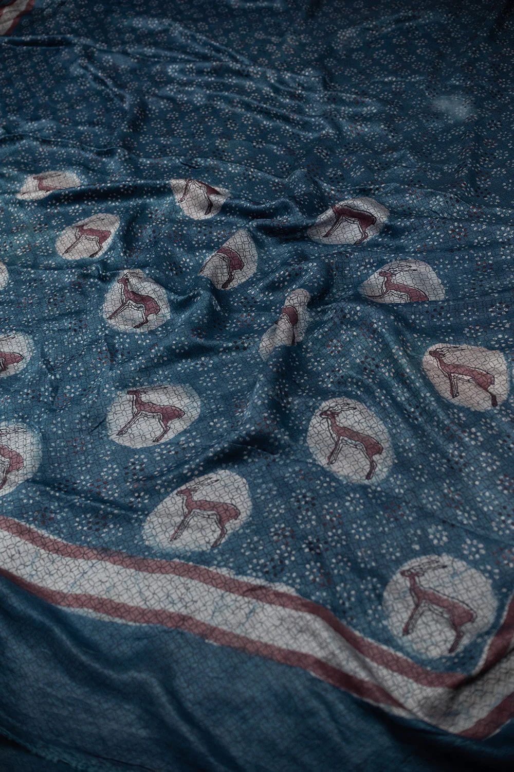 Indigo Block Printed Gajji Silk saree - Image 3