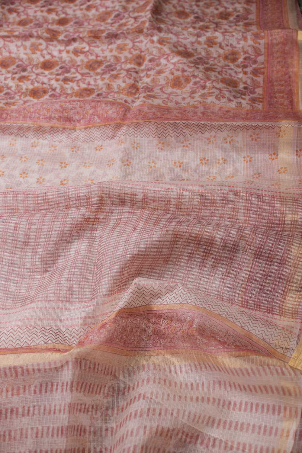 Prettiest Floral Block Printed Kota Silk saree - Image 3