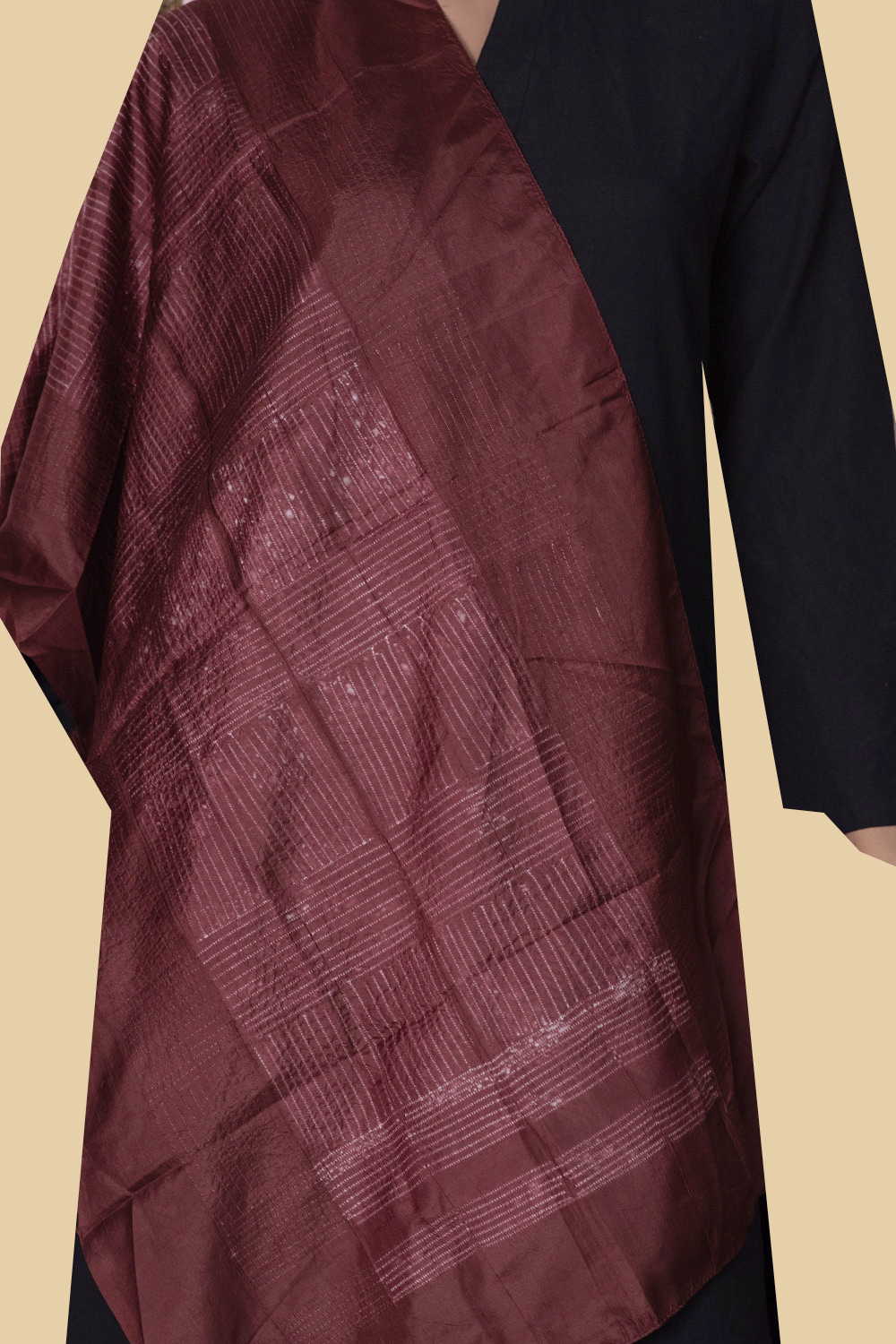 Wine Maroon - Mulberry Silk Stole - Image 2