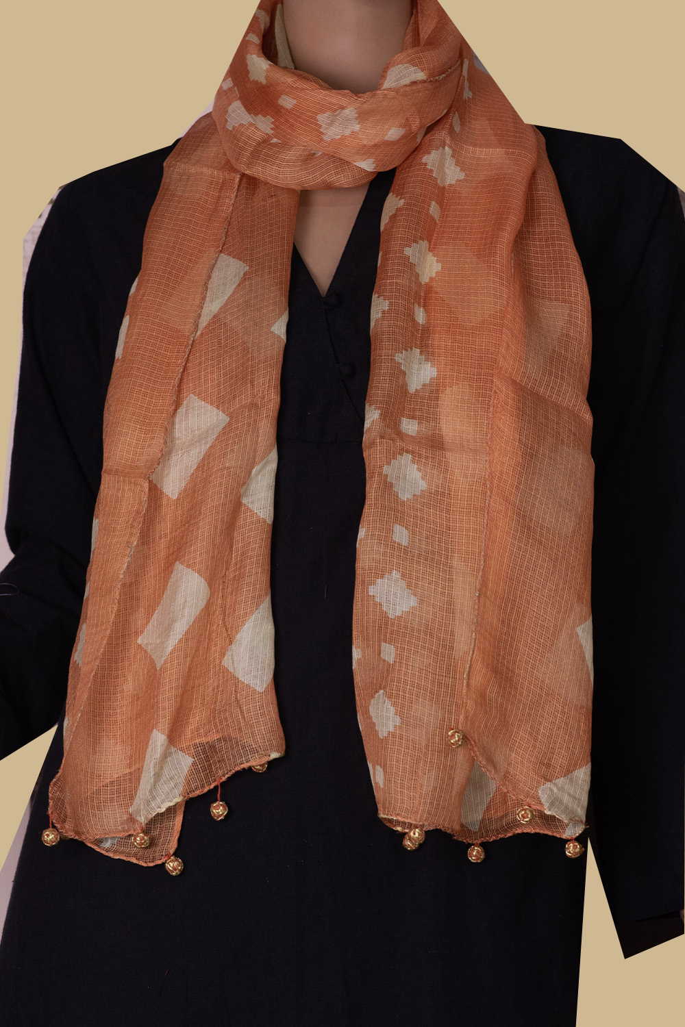 Diagonal Motifs - Orange Kota Silk Stole