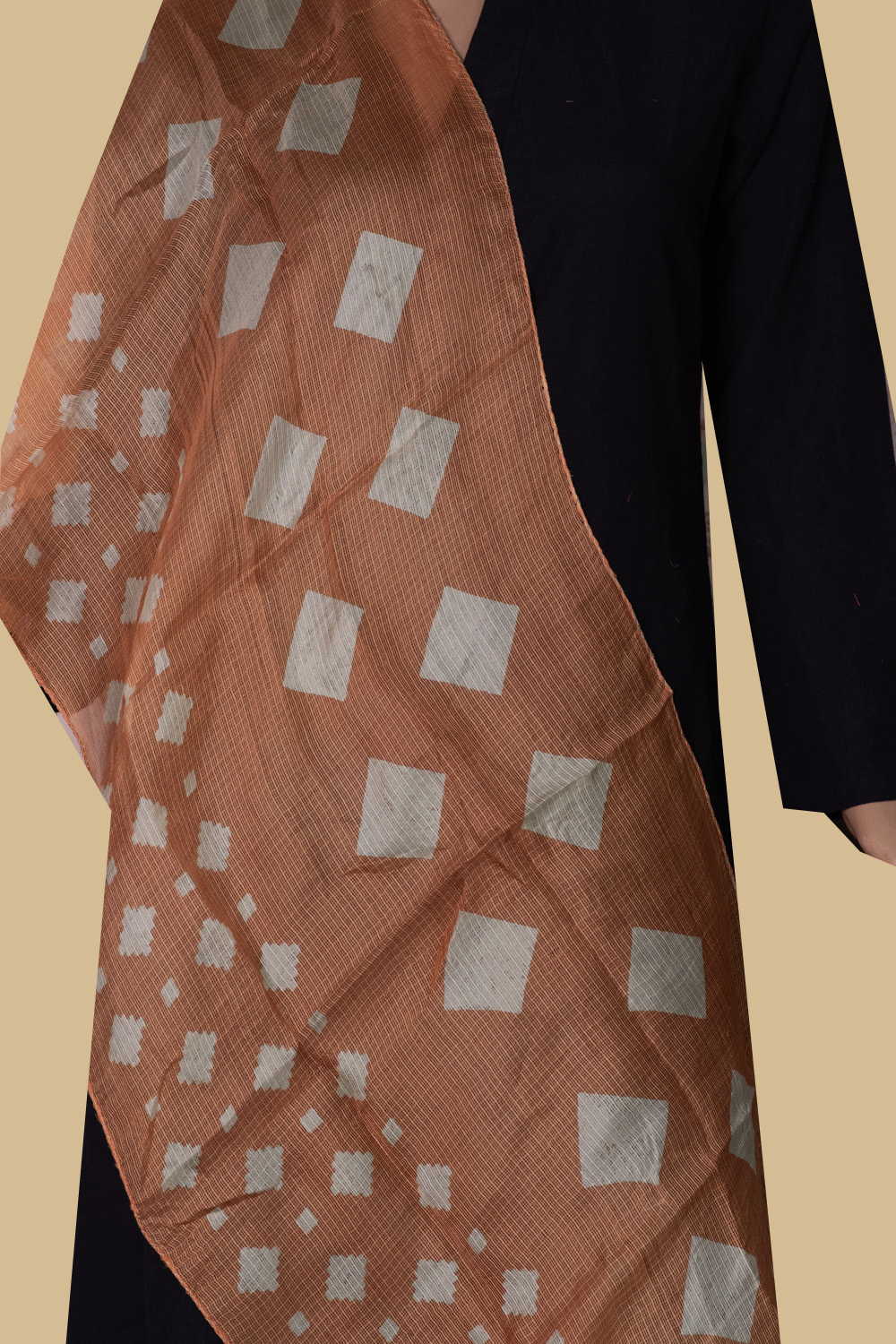 Diagonal Motifs - Orange Kota Silk Stole - Image 2