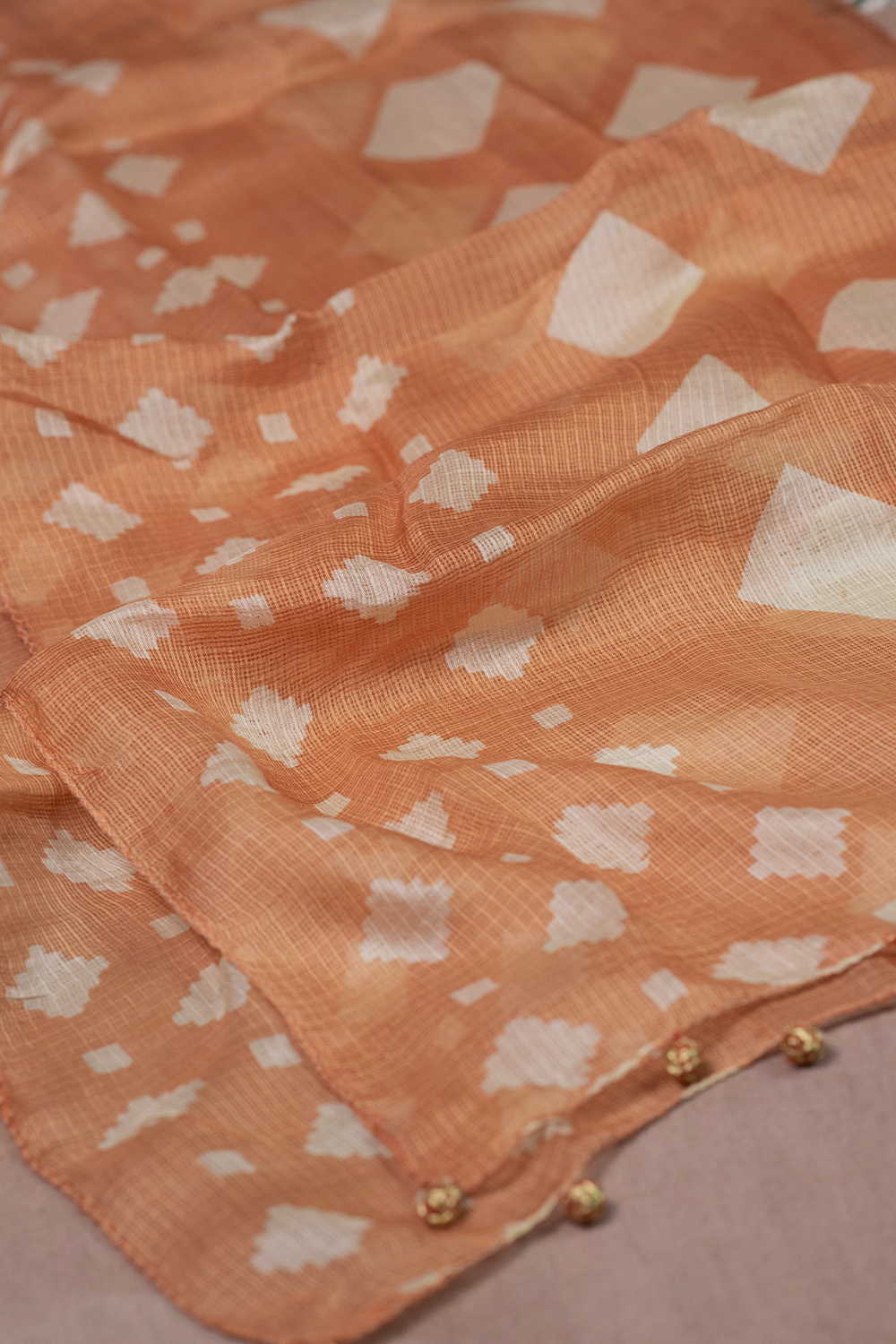 Diagonal Motifs - Orange Kota Silk Stole - Image 3