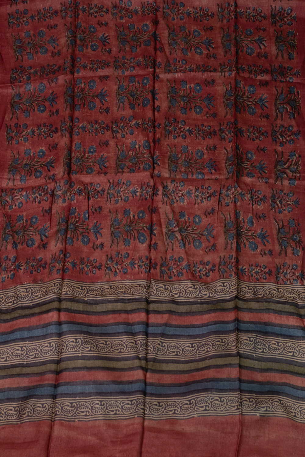 Floral Buttas on Maroon Block Printed Tussar Dupatta - Image 3