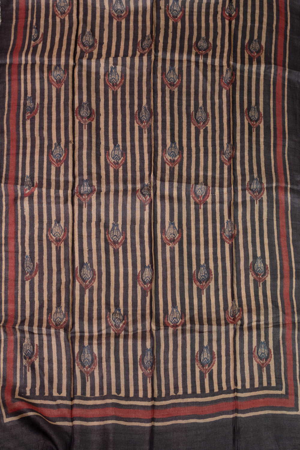 Striped Design - Cream Block Printed Tussar Dupatta - Image 3