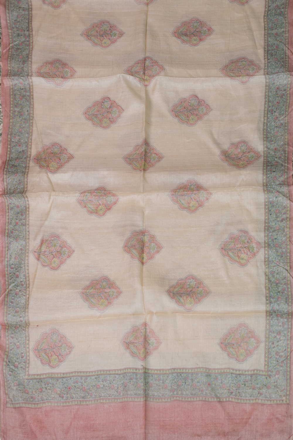 Diagonal Motifs - Cream Block Printed Tussar Dupatta - Image 3