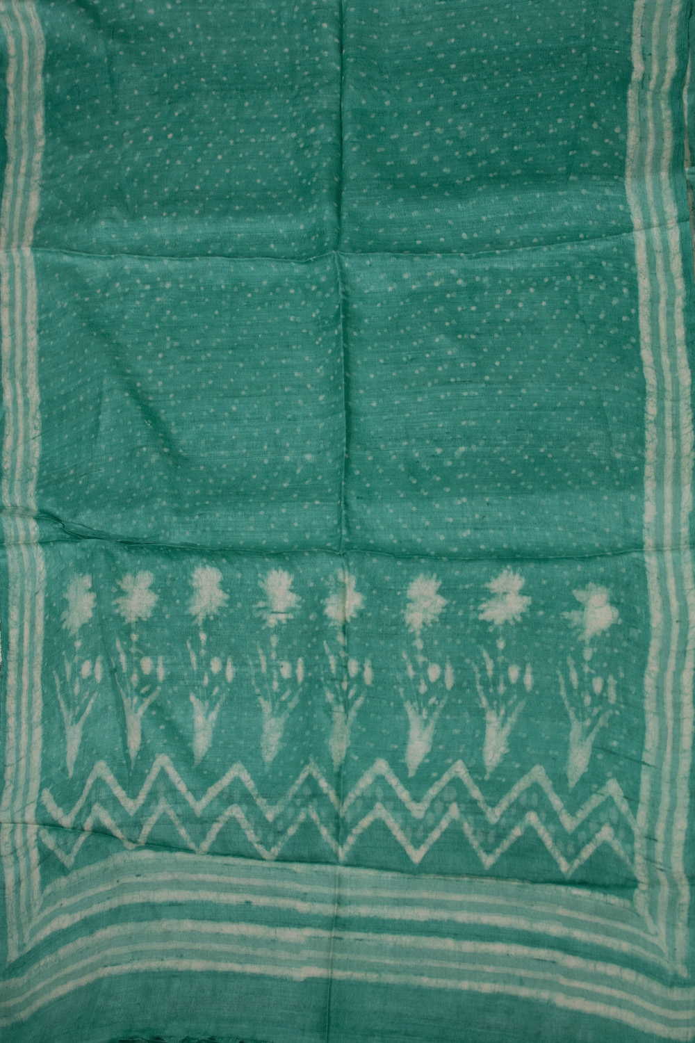 Spring Green Block Printed Tussar Dupatta - Image 3