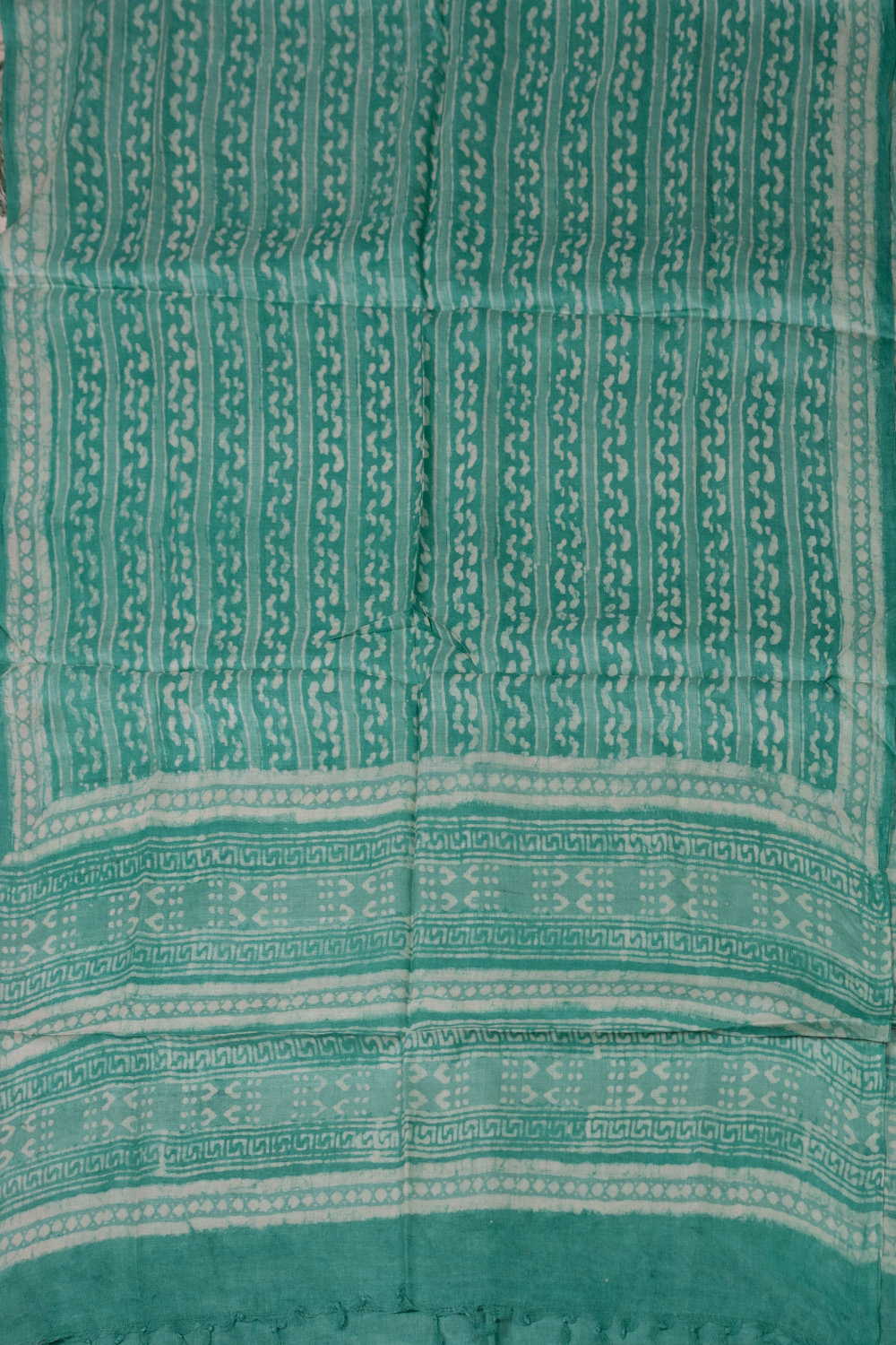 Stripe Pattern - Green Block Printed Tussar Dupatta - Image 3