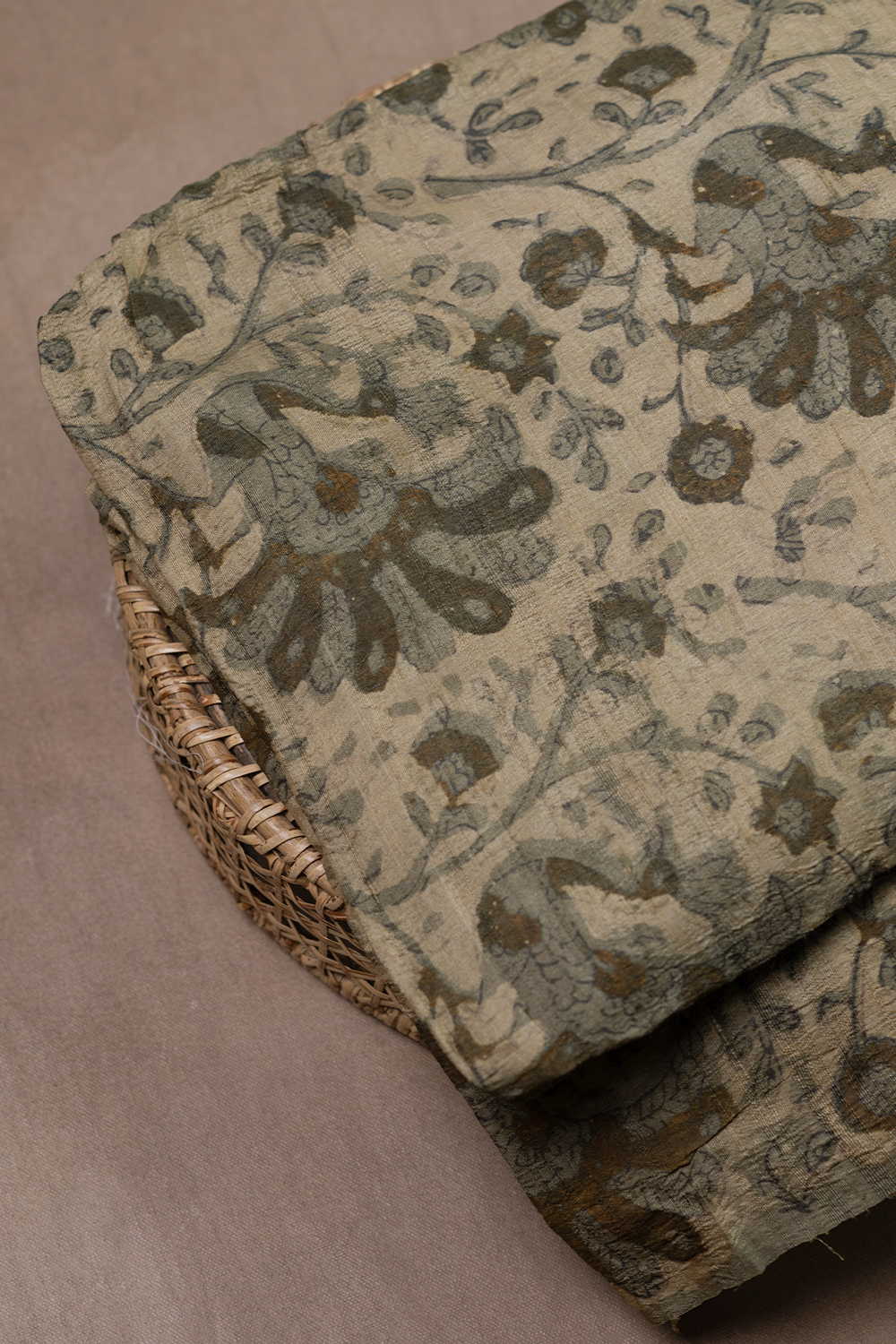 Floral Design Block Printed Tussar Fabric