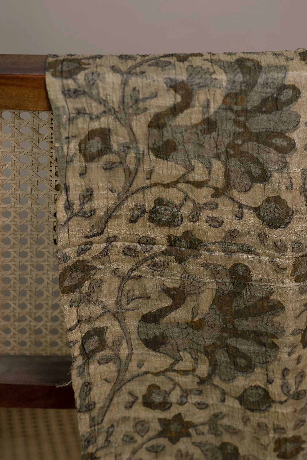 Floral Design Block Printed Tussar Fabric - Image 2