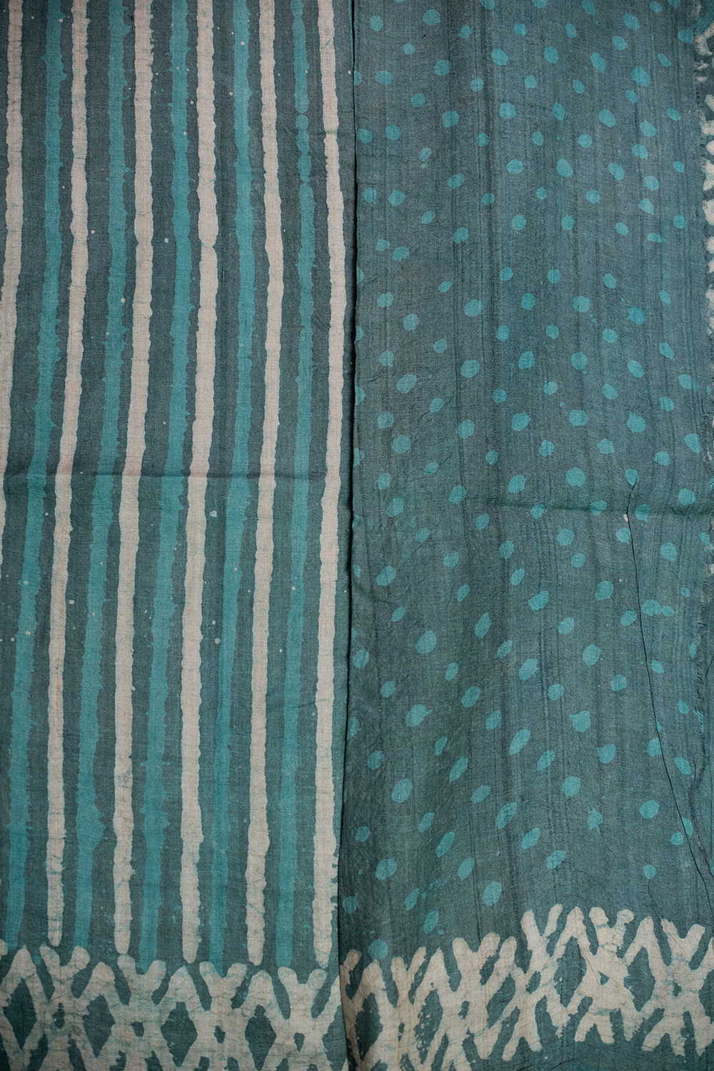 Stripe Pattern - Green Block Printed Tussar saree - Image 4