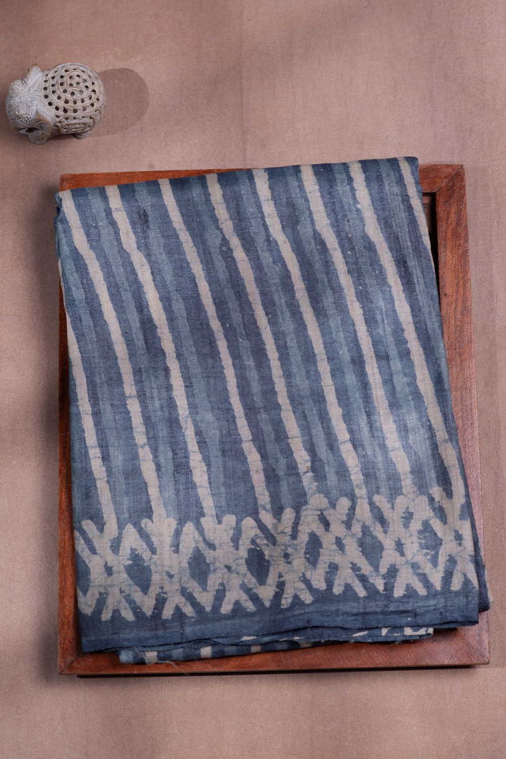 Indigo Block Printed Tussar saree