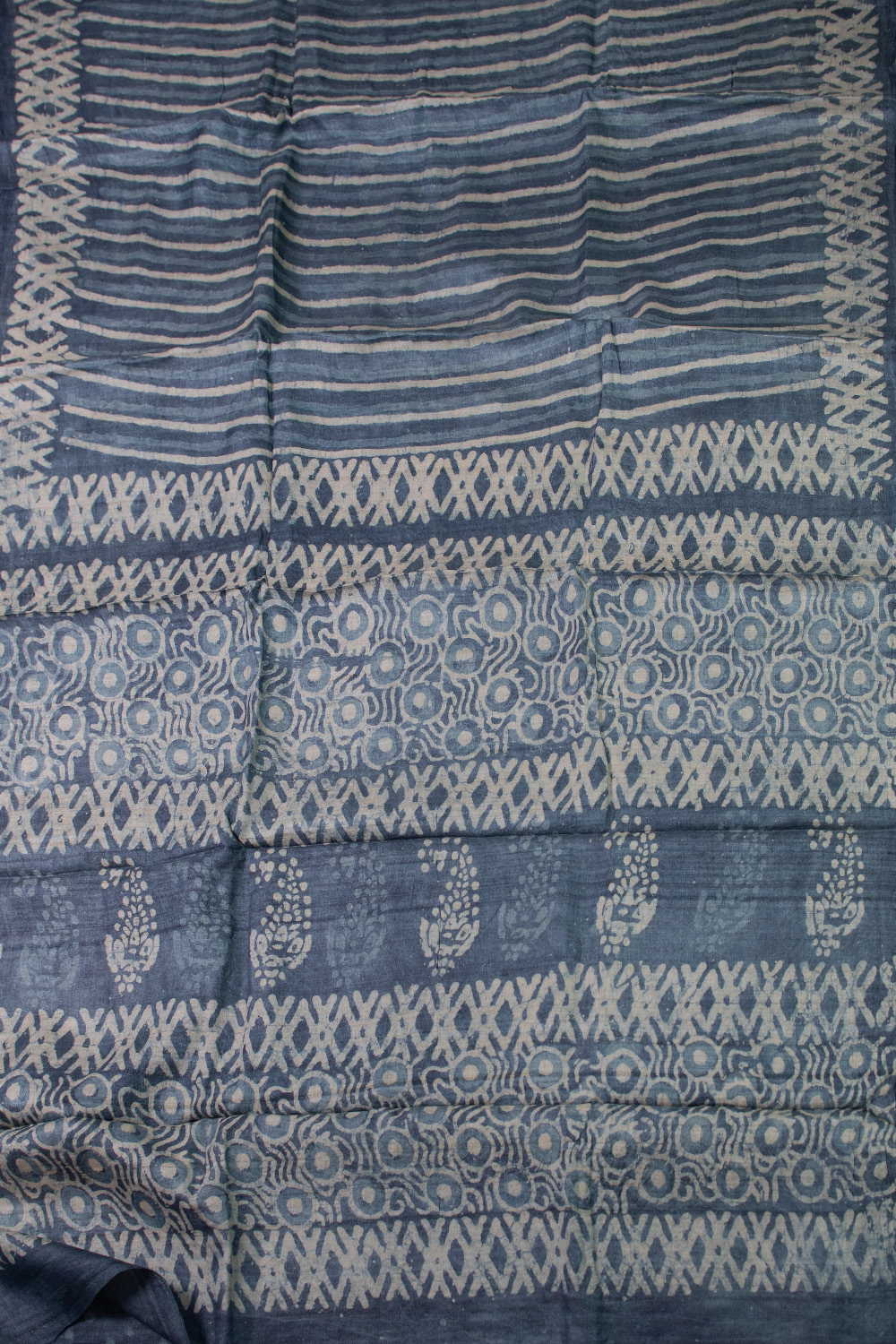 Indigo Block Printed Tussar saree - Image 2