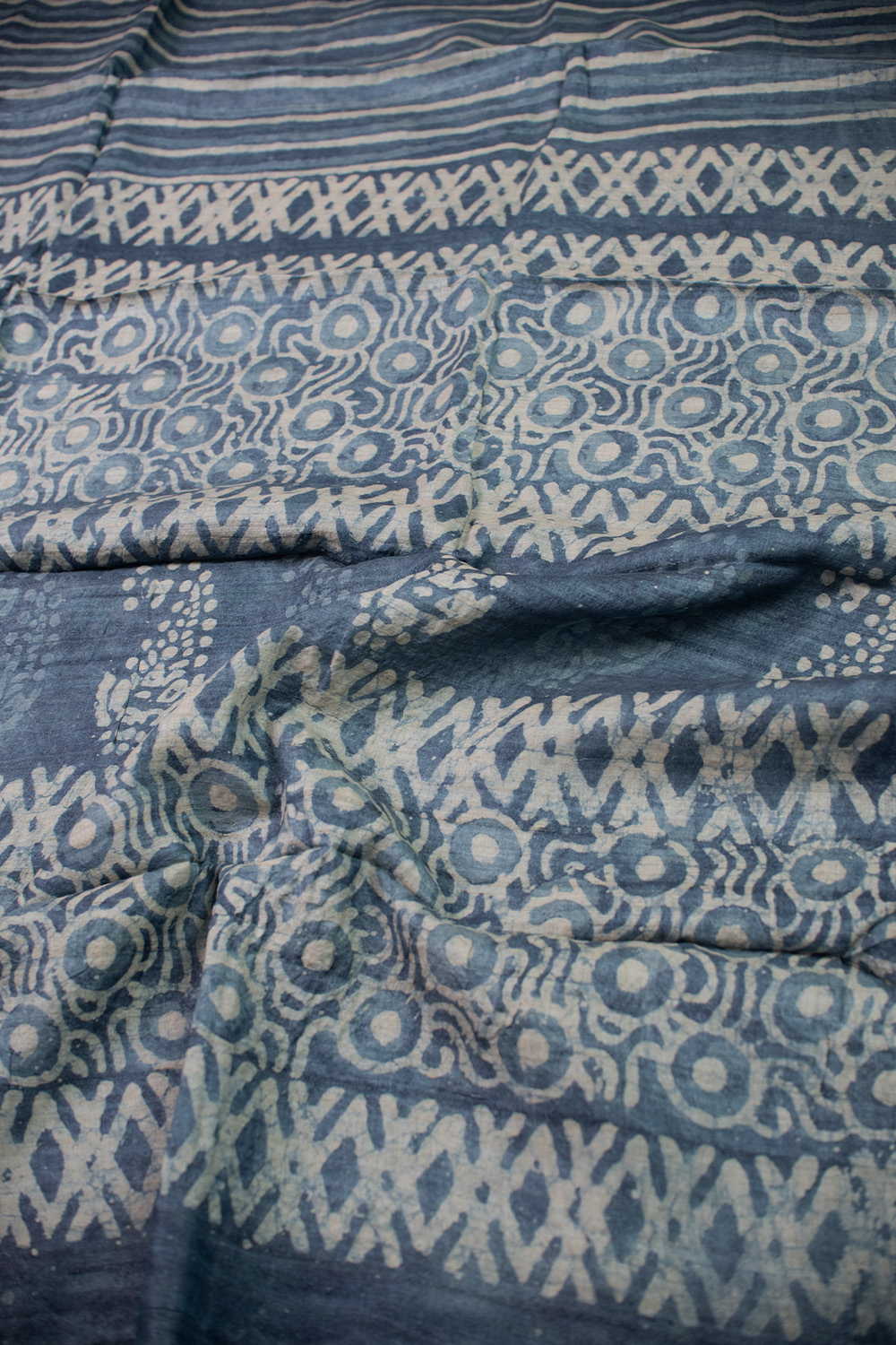 Indigo Block Printed Tussar saree - Image 3