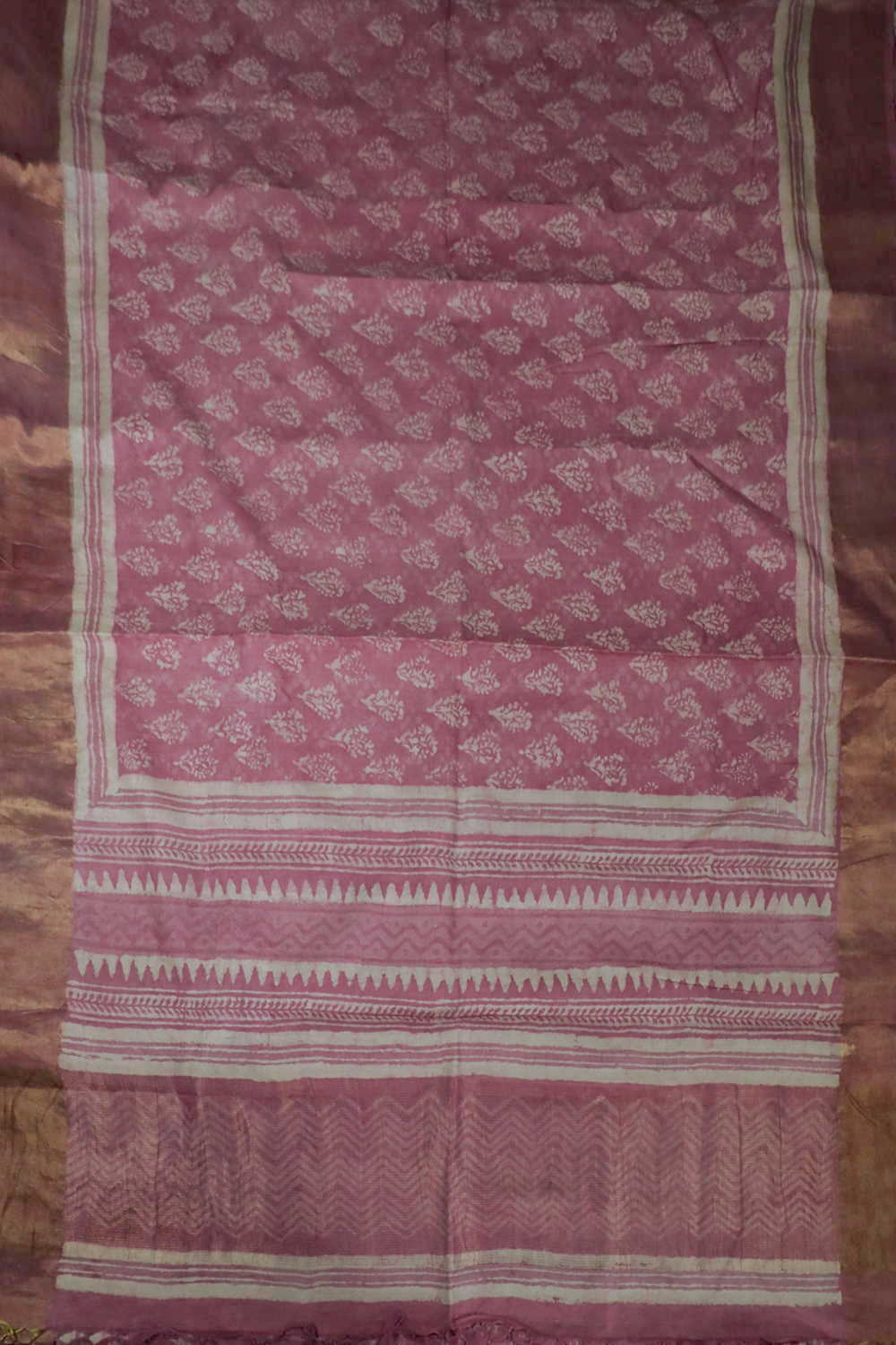 Soft Pink Block Printed Tussar saree - Image 3