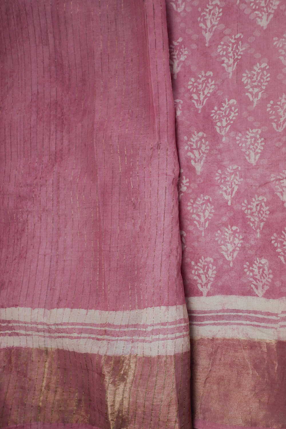 Soft Pink Block Printed Tussar saree - Image 4