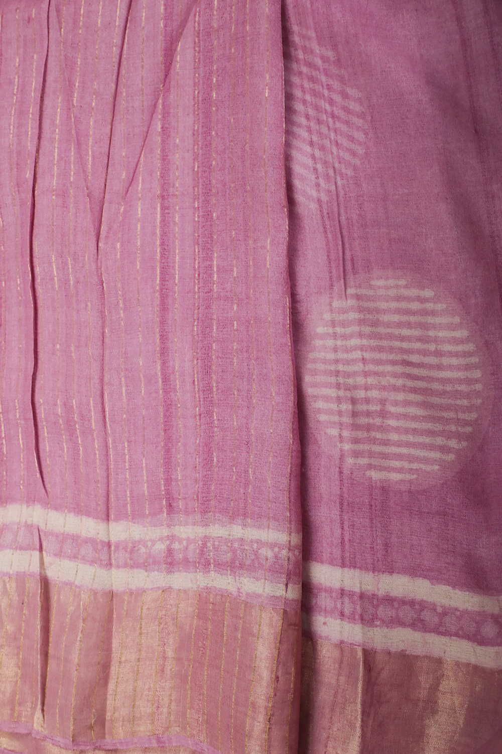 Bubble-gum Pink Block Printed Gicha Tussar saree - Image 4