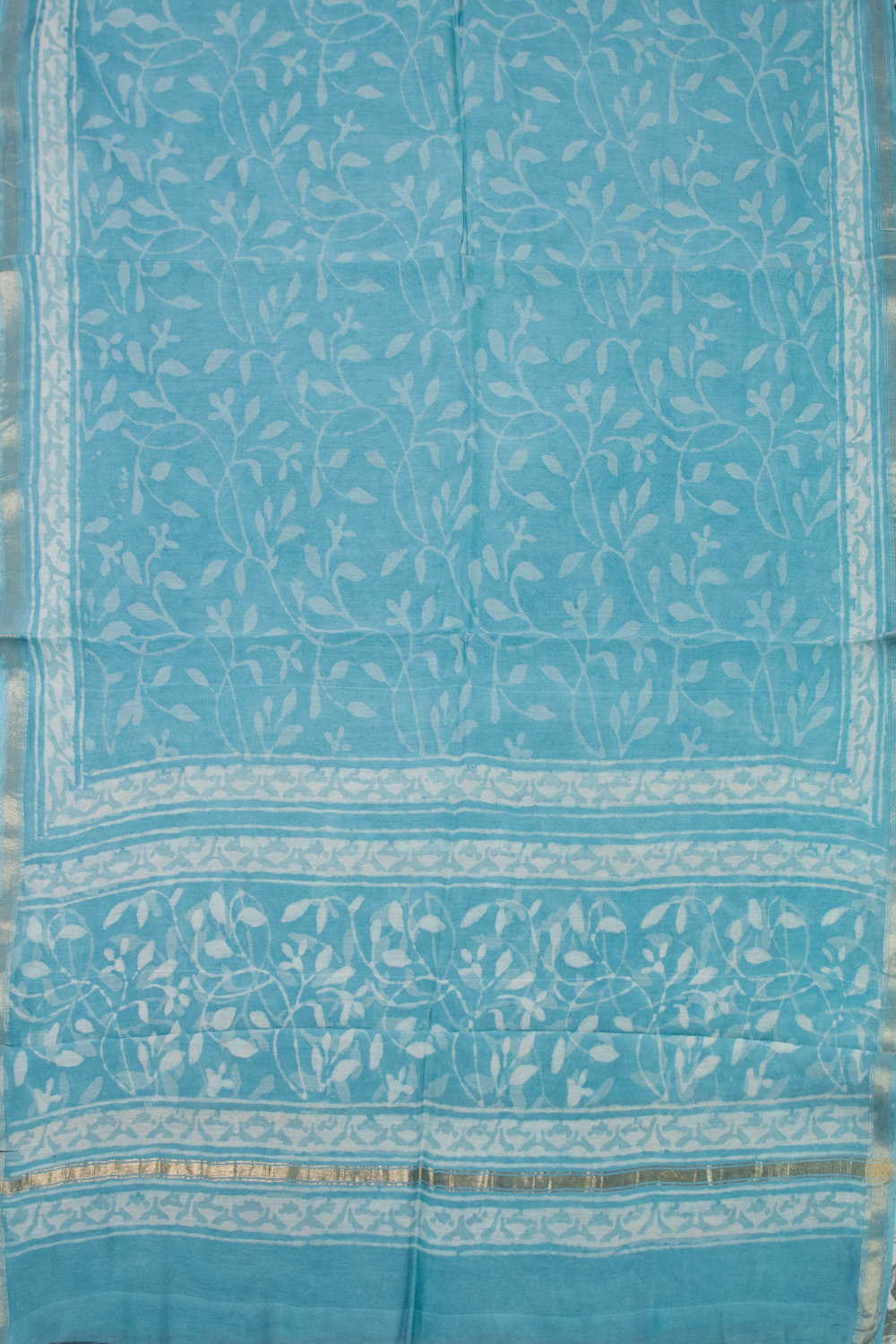 Leafy Floral - Blue Chanderi Silk Cotton Top & Dupatta - Image 3
