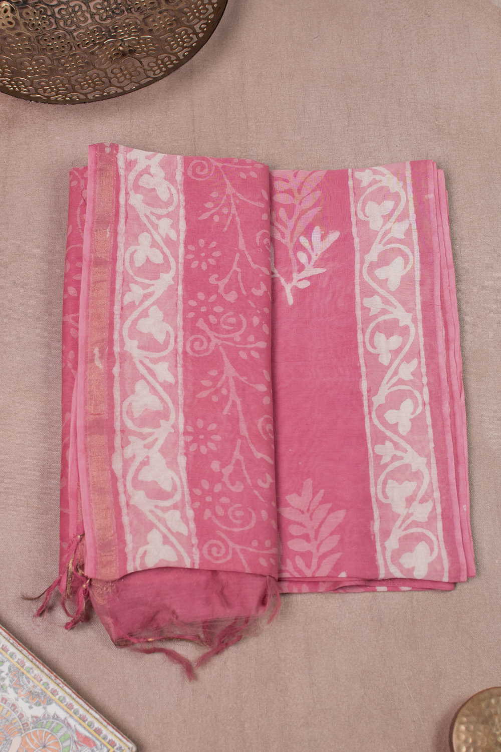 Pink with Floral Chanderi Silk Cotton Top & Dupatta