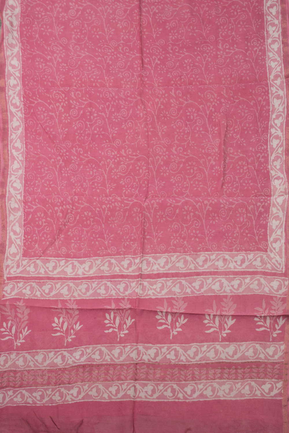 Pink with Floral Chanderi Silk Cotton Top & Dupatta - Image 3