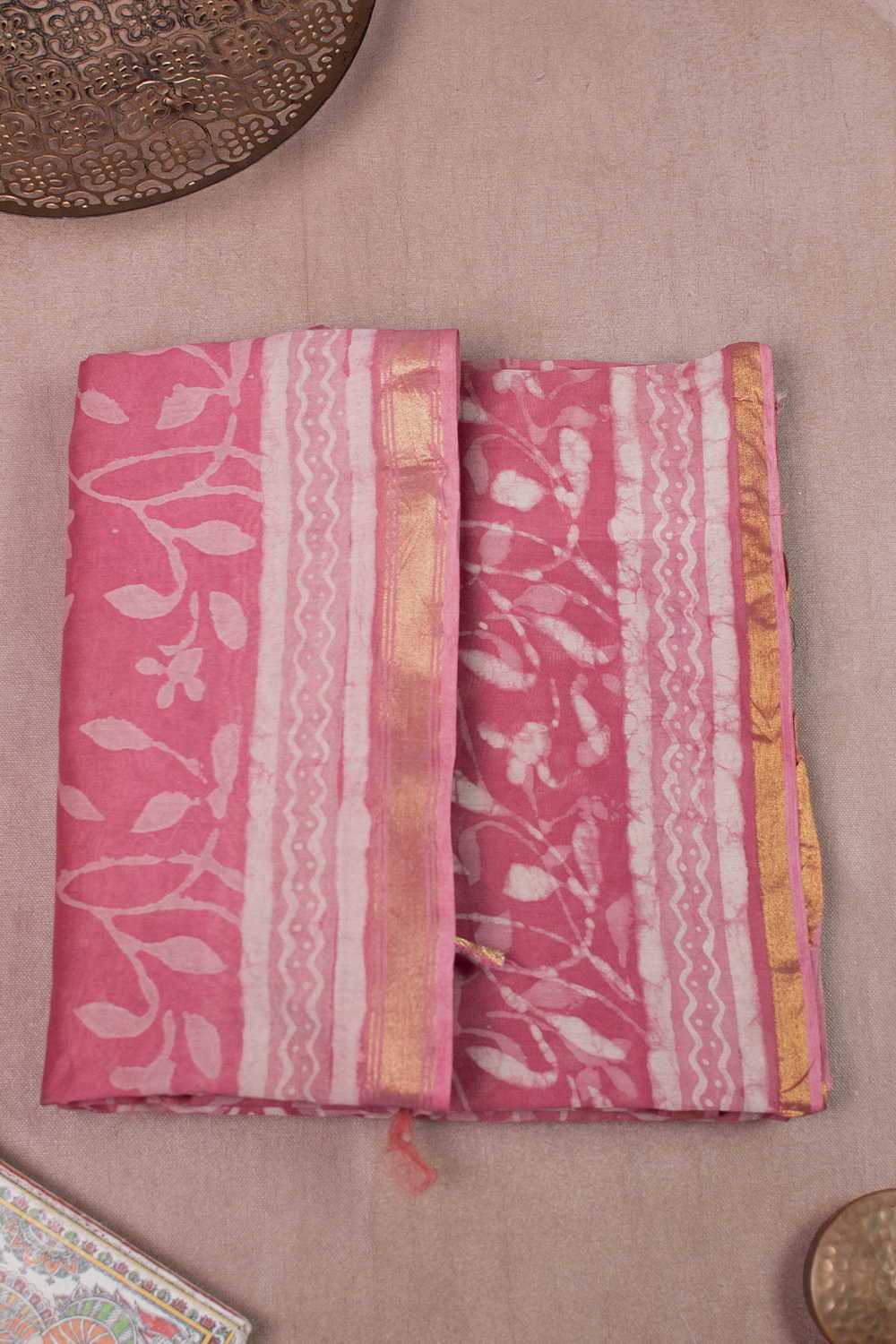 Leafy Floral Chanderi Silk Cotton Top & Dupatta