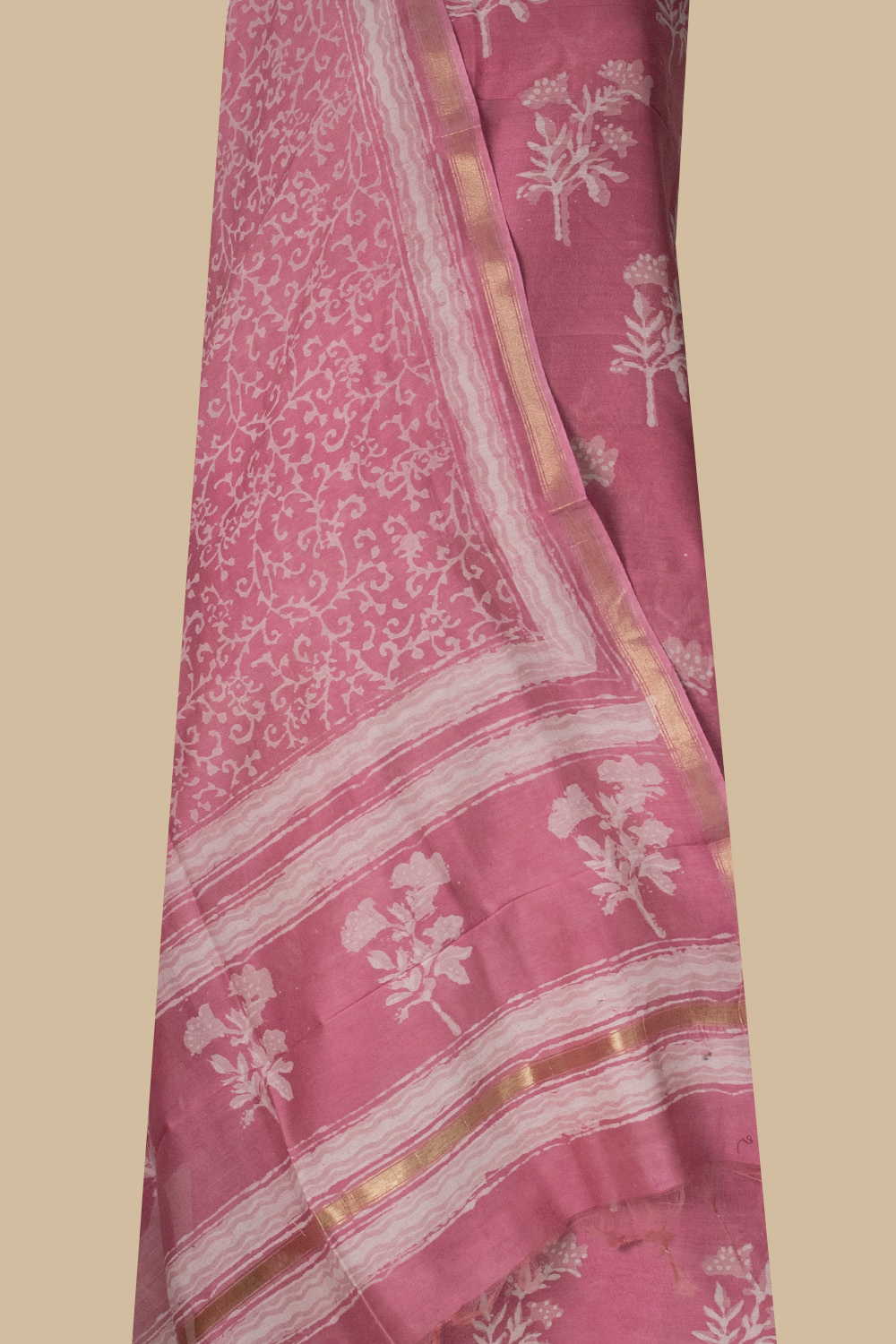Taffy Pink Chanderi Silk Cotton Top & Dupatta